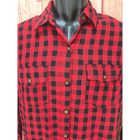Heart & Hips Womens Red Plaid Button-Down Tunic Shirt Small - Picture 3 of 6